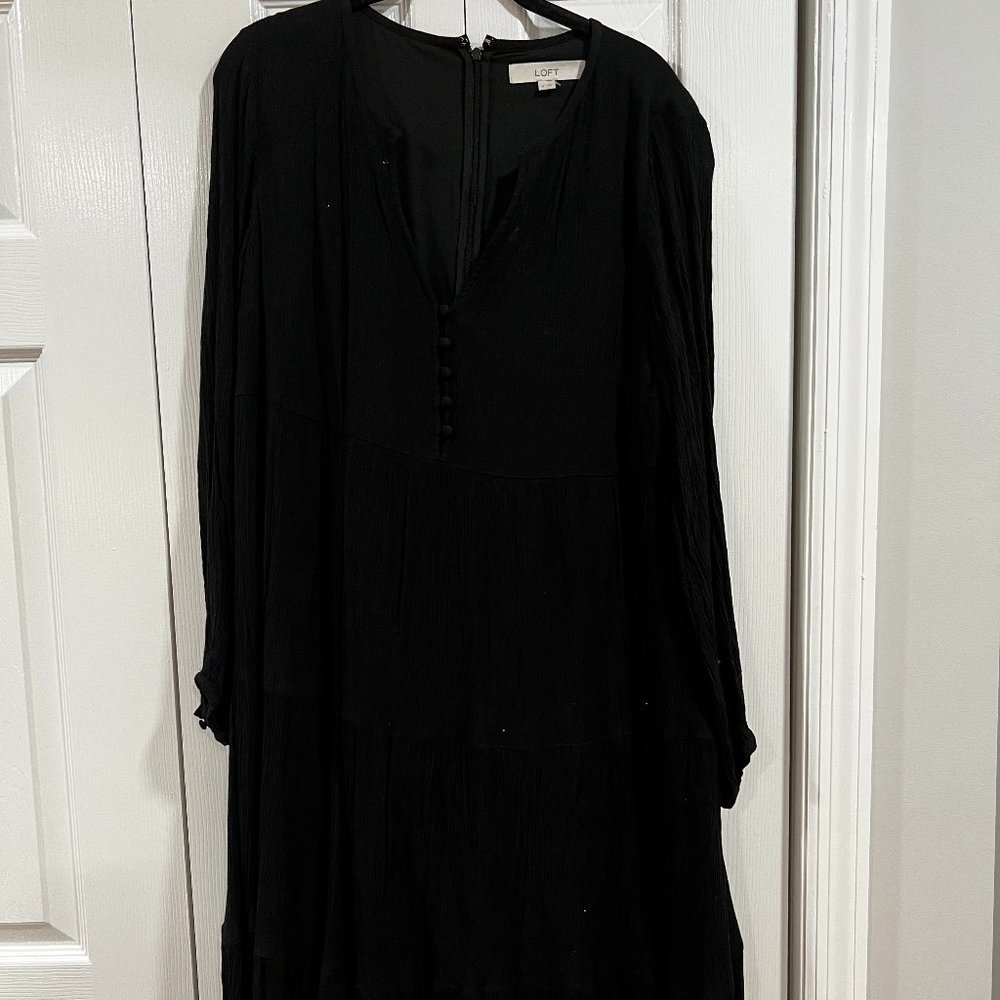LOFT Long Sleeve Button Tiered Midi Dress - NEVER WORN!